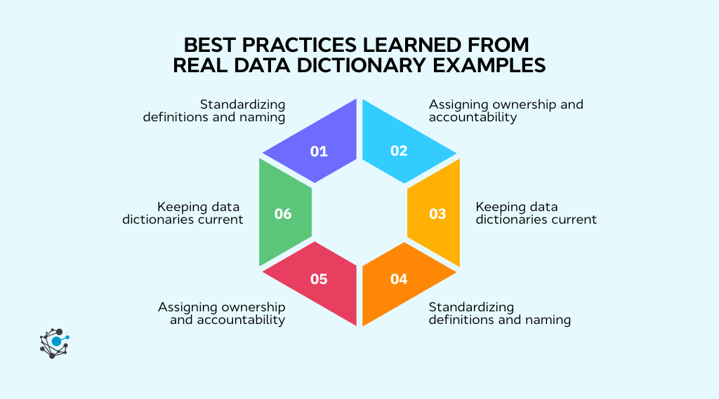 Best practices learned from real data dictionary examples
