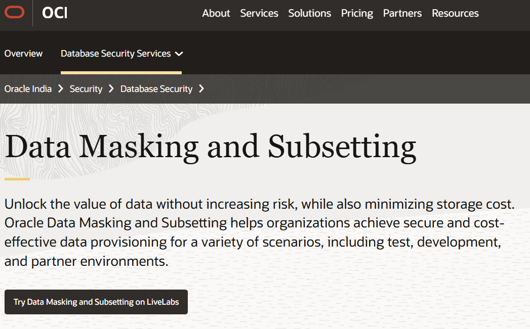 Oracle Data Masking and Subsetting Homepage