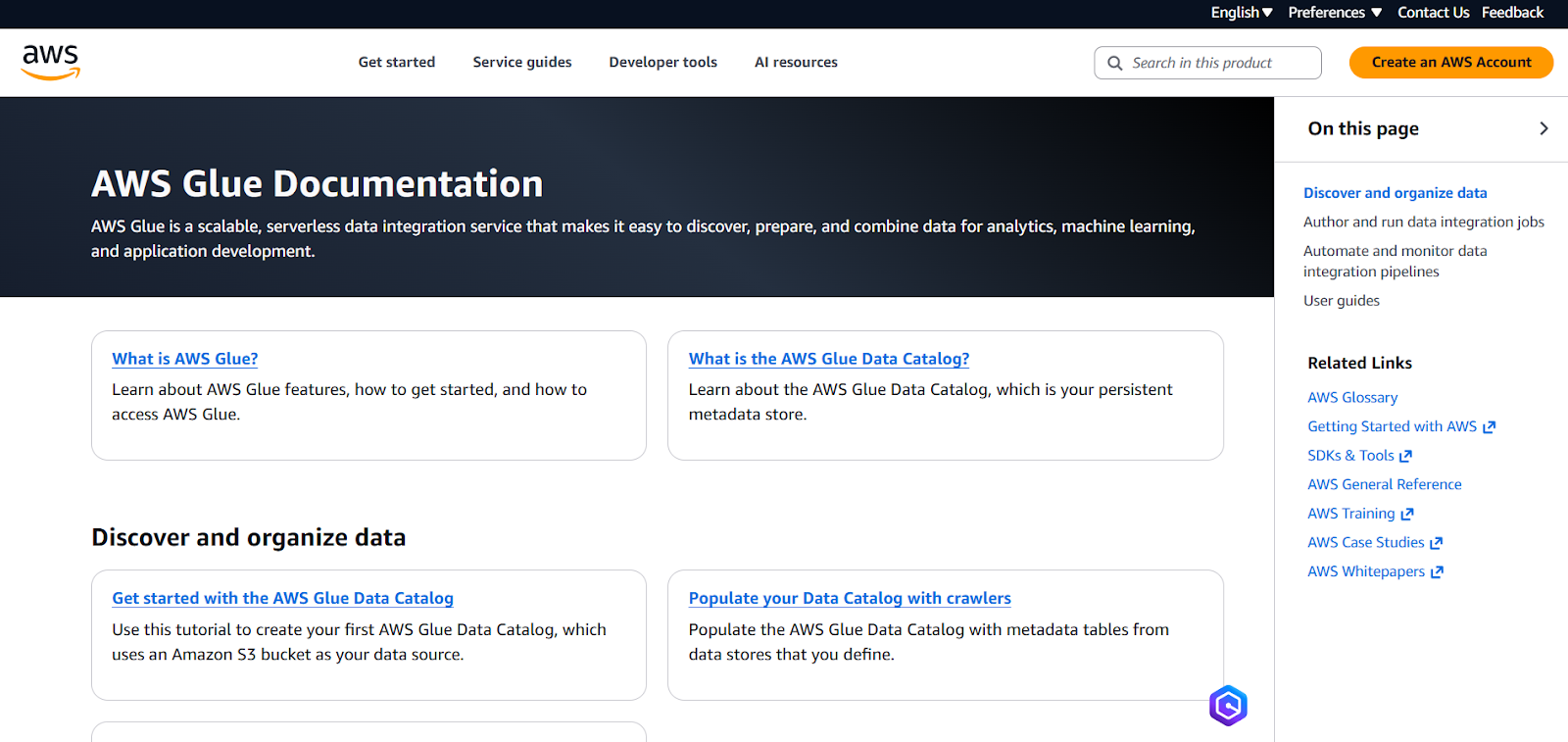 AWS Glue Homepage