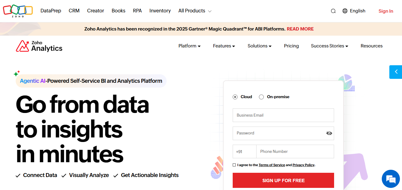 Zoho Analytics Homepage