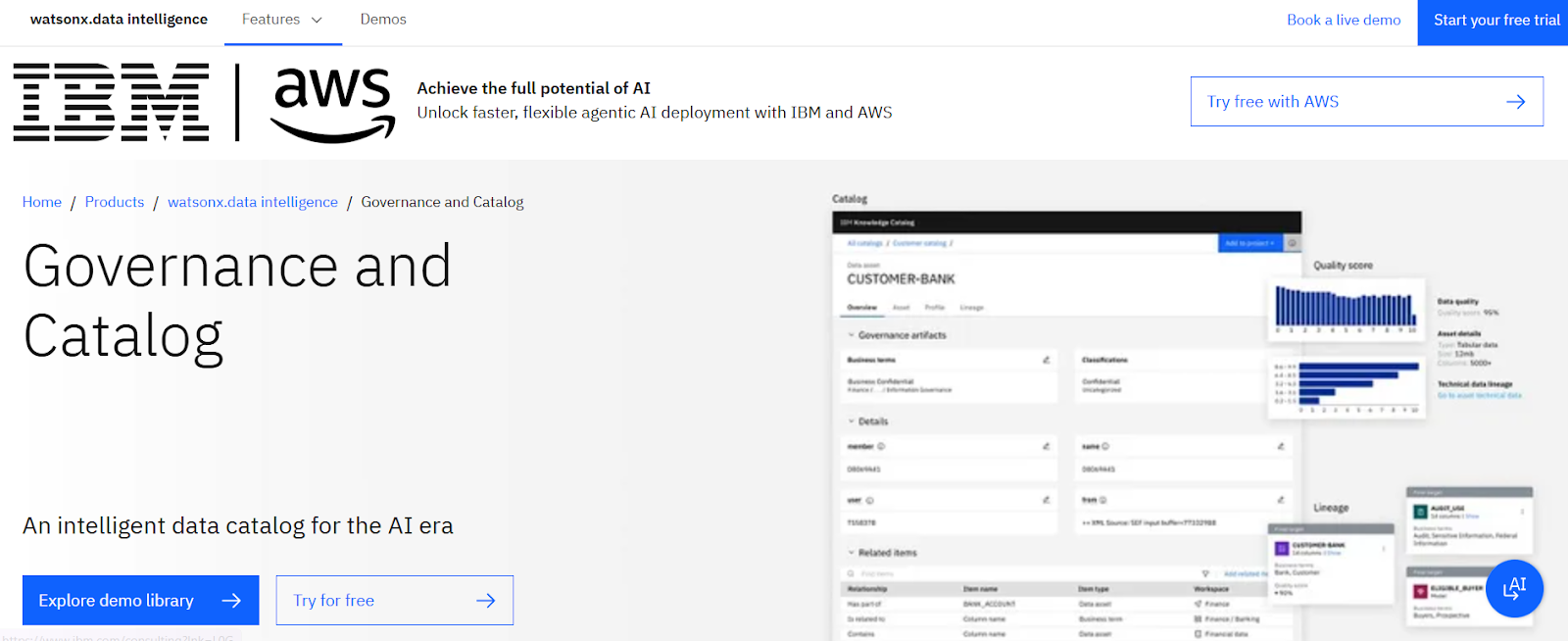 IBM Watson Knowledge Catalog homepage